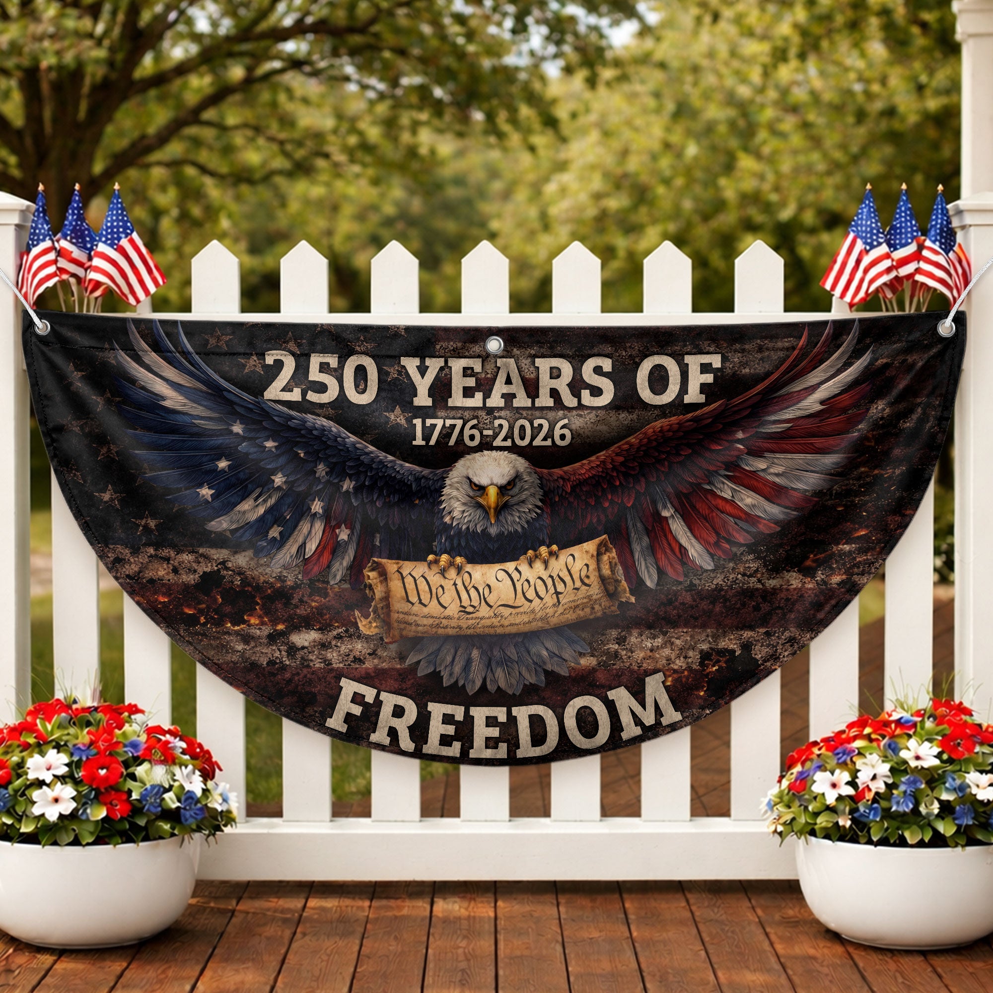 USA 250th Anniversary Fence Flag 1776-2026 American Eagle Patriotic Outdoor Banner