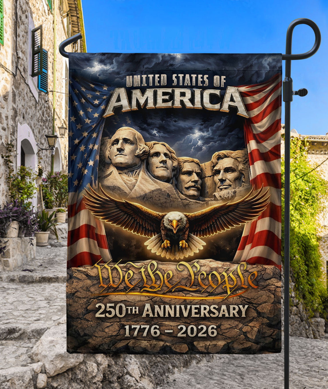USA 250th Anniversary Garden Flag 1776-2026 Double-Sided Mount Rushmore Eagle Patriotic Yard Decor