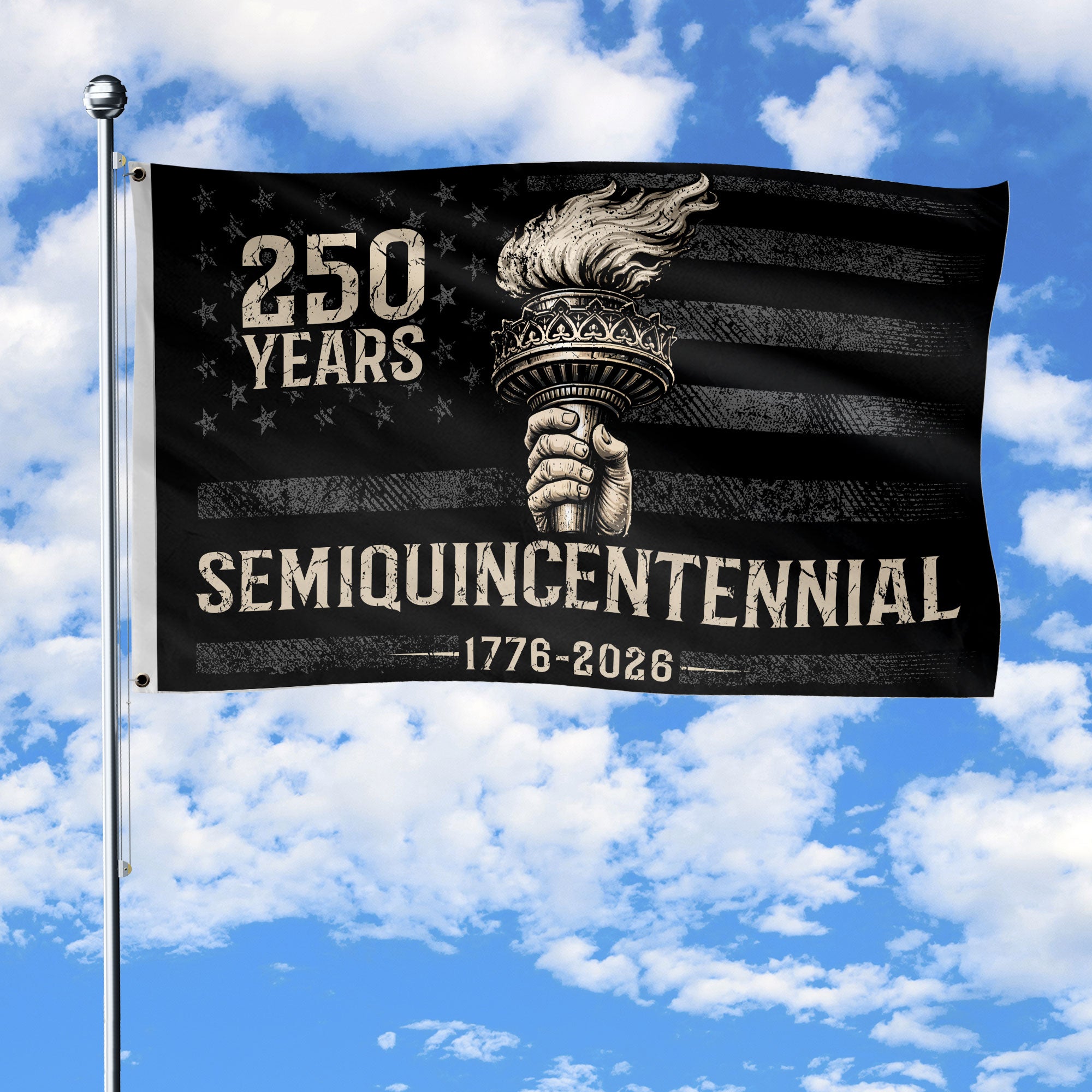 USA 250th Anniversary House Flag 1776-2026 Liberty Torch Patriotic Design Double-Sided