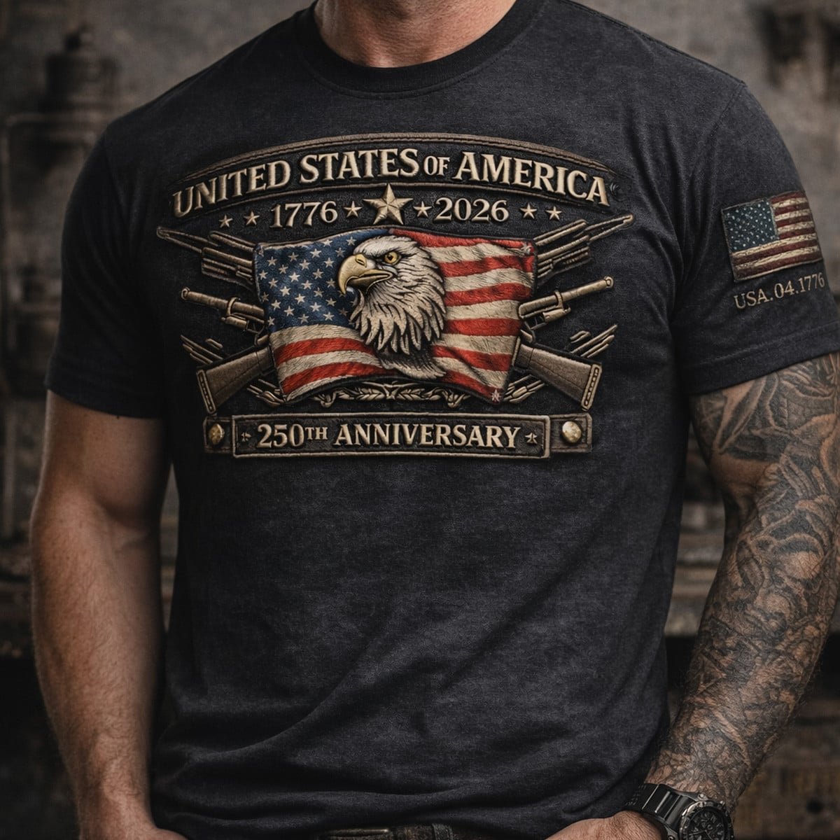 USA 250th Anniversary T-Shirt 1776-2026 Patriotic Eagle Print Unisex Tee S-5XL