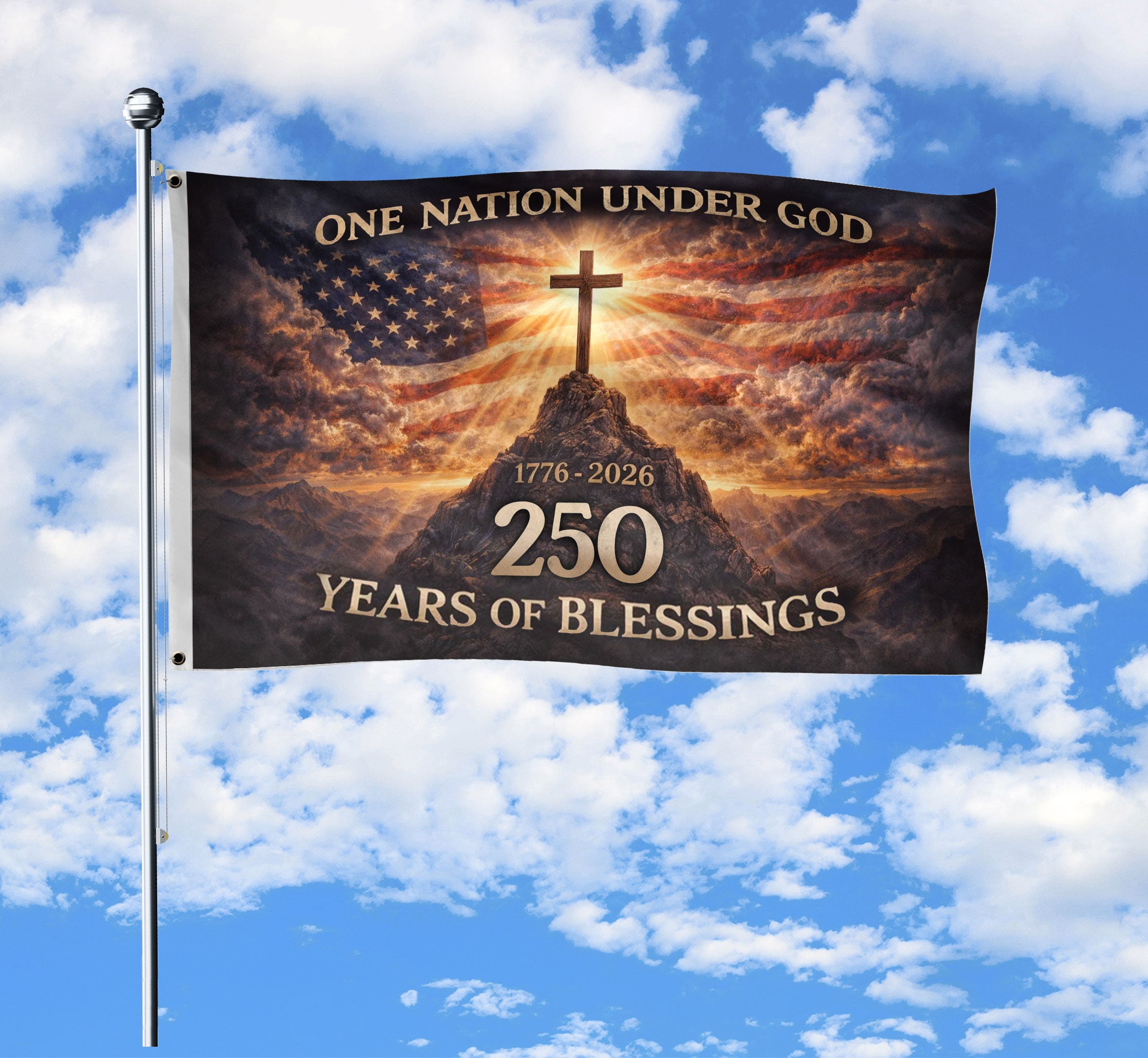 USA One Nation Under God 1776-2026 250th Anniversary Double-Sided House Flag