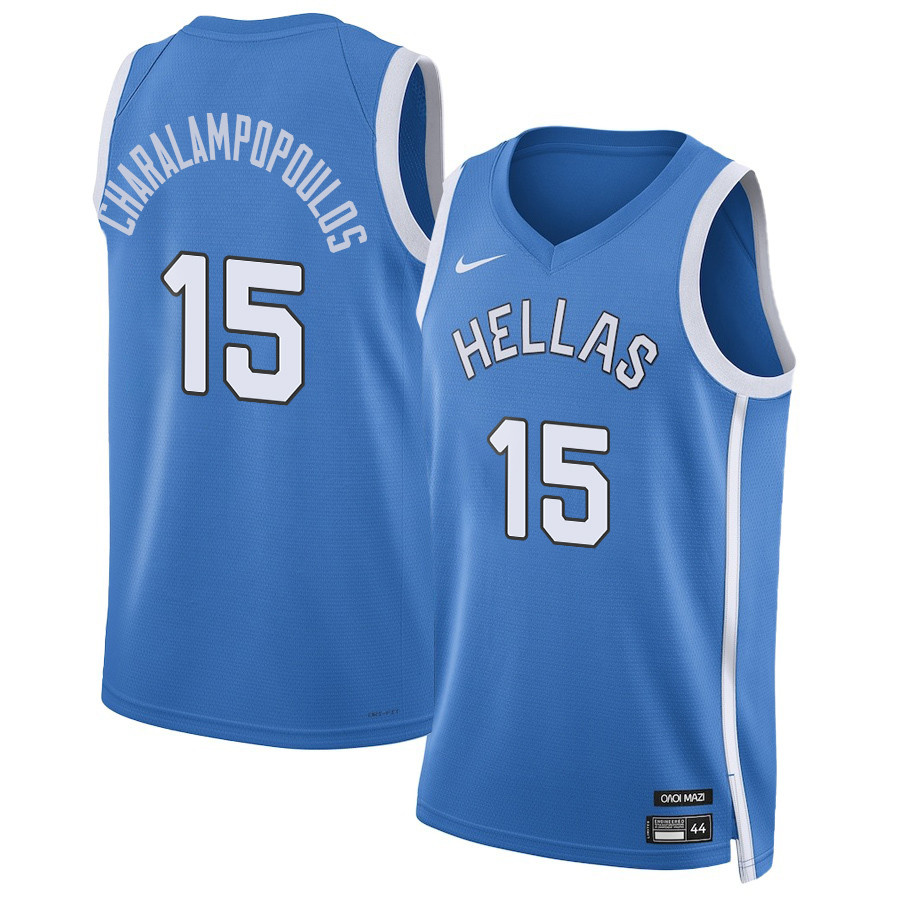 Vasilis Charalampopoulos Greece Basketball 2024 Olympics Player Jersey Unisex Blue Multicolor