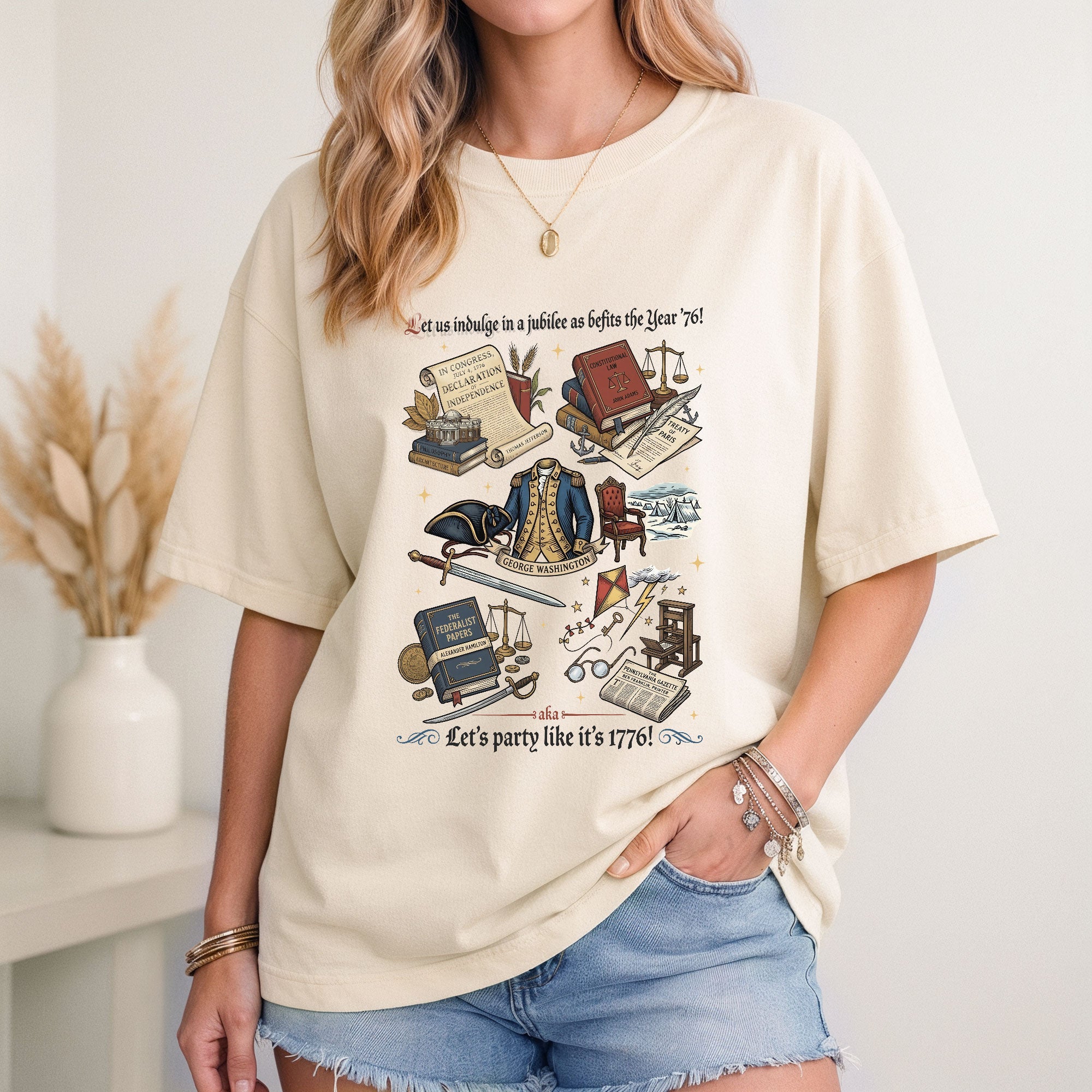 Vintage 1776 American Heritage Patriotic T-Shirt with History Icons