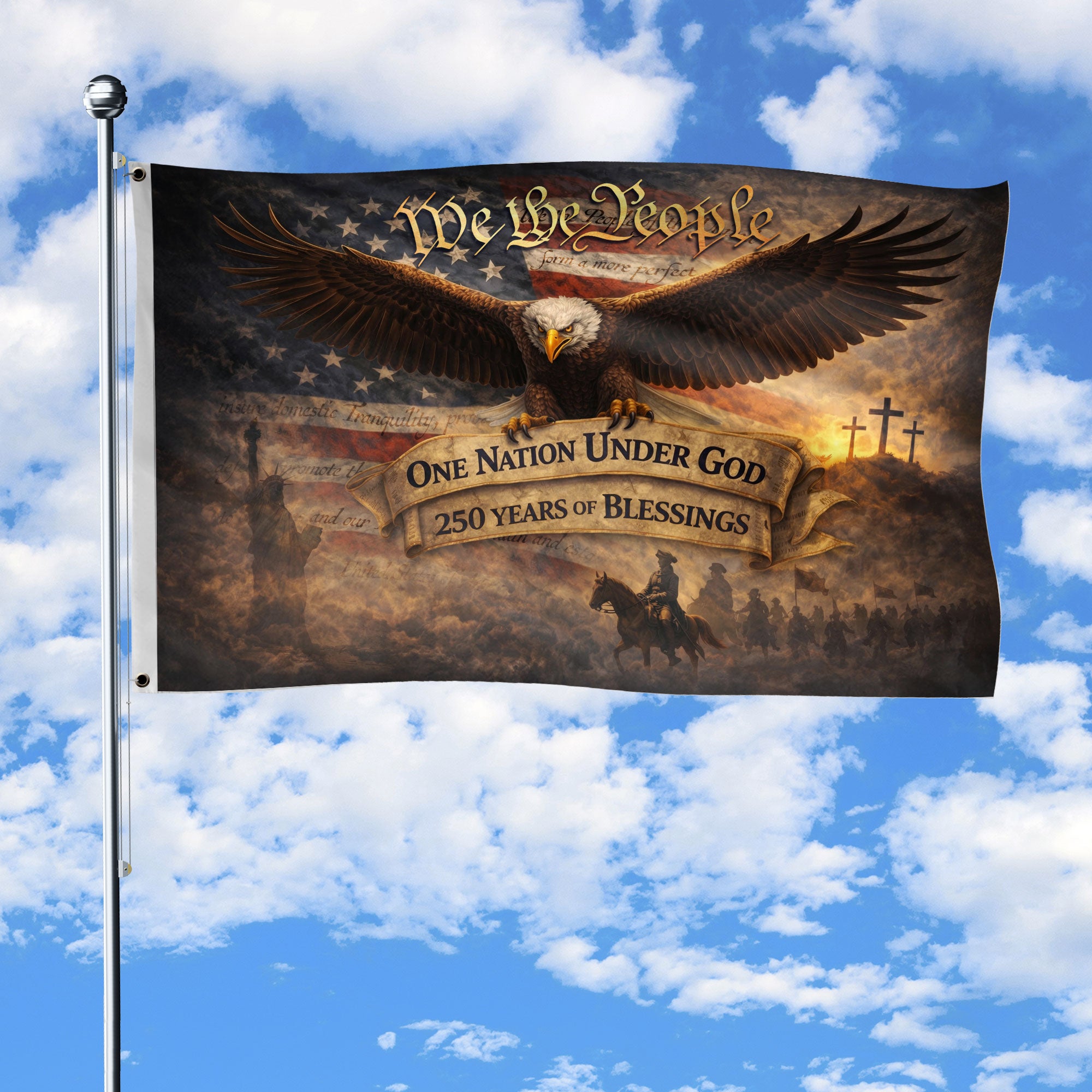 We The People One Nation Under God USA House Flag Eagle 1776-2026 250th Anniversary Patriotic