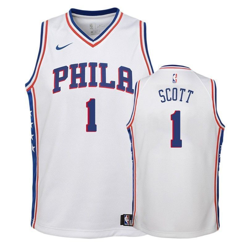 Youth 76ers Mike Scott #1 Association White Jersey - Unisex Basketball Jersey