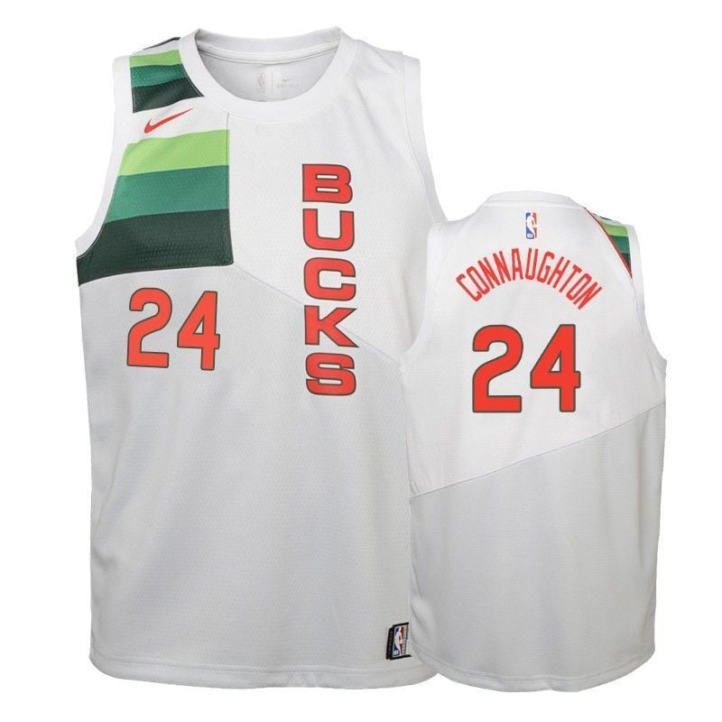 Youth Bucks Pat Connaughton #24 2018-19 Earned White Jersey Unisex