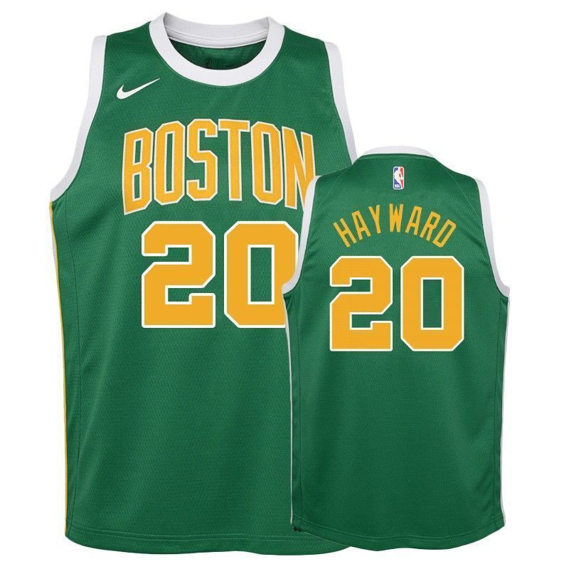 Youth Celtics Gordon Hayward #20 2018-19 Earned Green Multicolor Jersey S-3XL