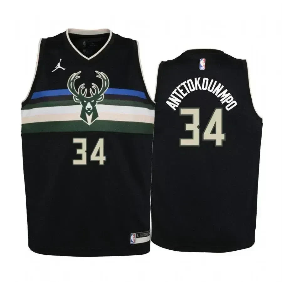 Youth Giannis Antetokounmpo Milwaukee Bucks Black Statement Jersey S-3XL Multicolor