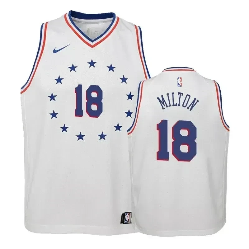 Youth Philadelphia 76ers Shake Milton #18 2018-19 Earned White Jersey