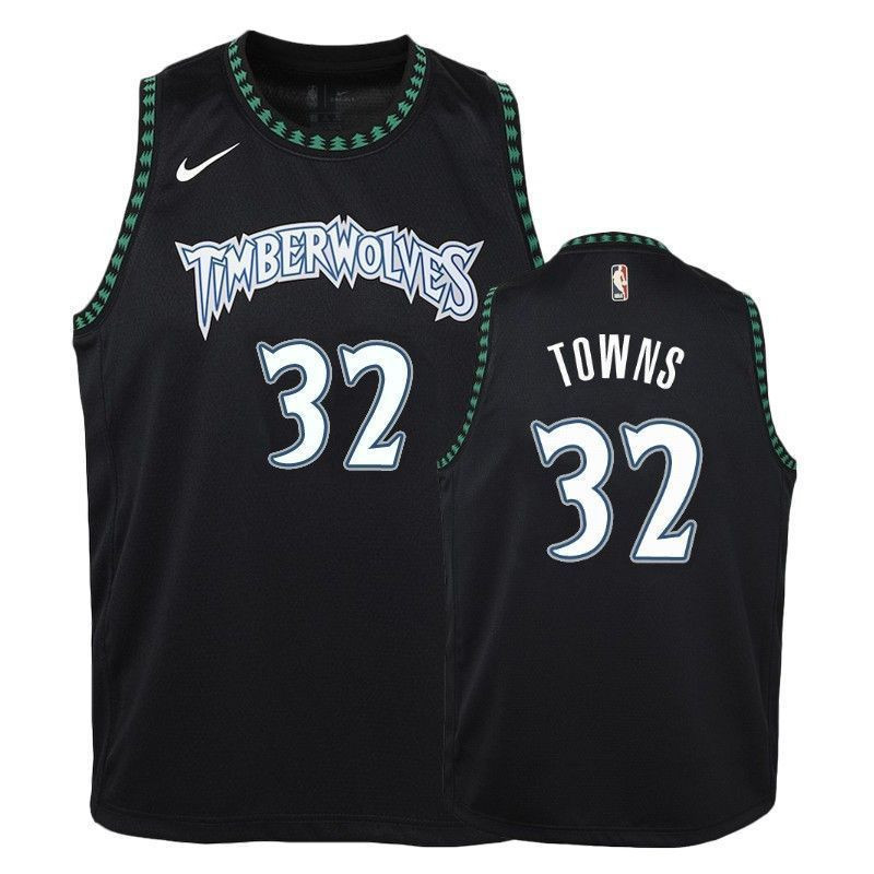 Youth Timberwolves Karl-Anthony Towns 32 Hardwood Classics Black Jersey Unisex