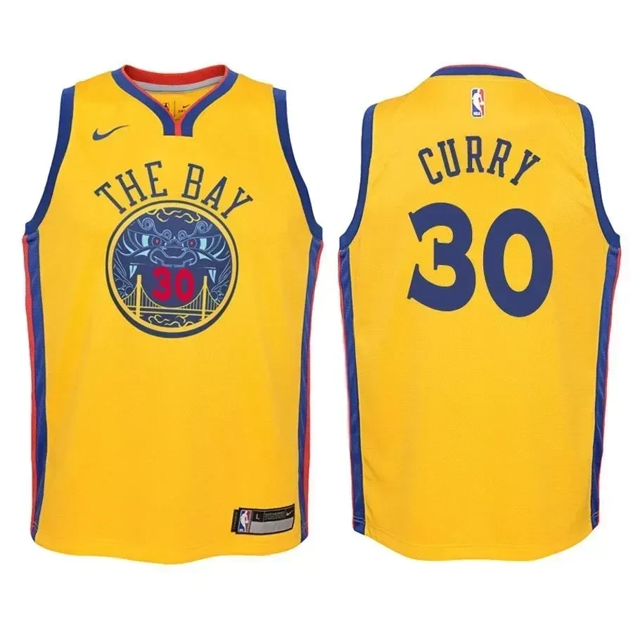 Youth Warriors Stephen Curry 30 City Edition Gold Jersey Unisex S-3XL