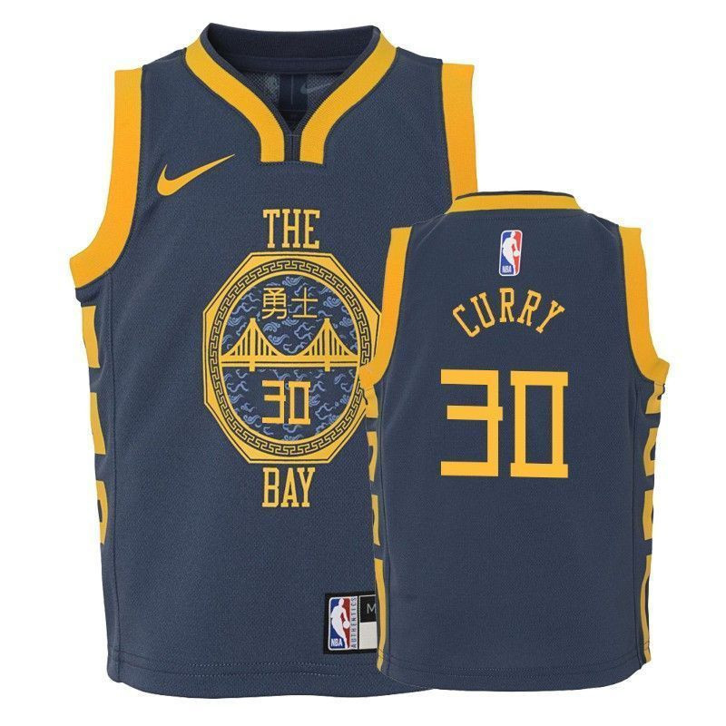 Youth Warriors Stephen Curry 30 City Navy Jersey - Unisex Polyester Sports Jersey