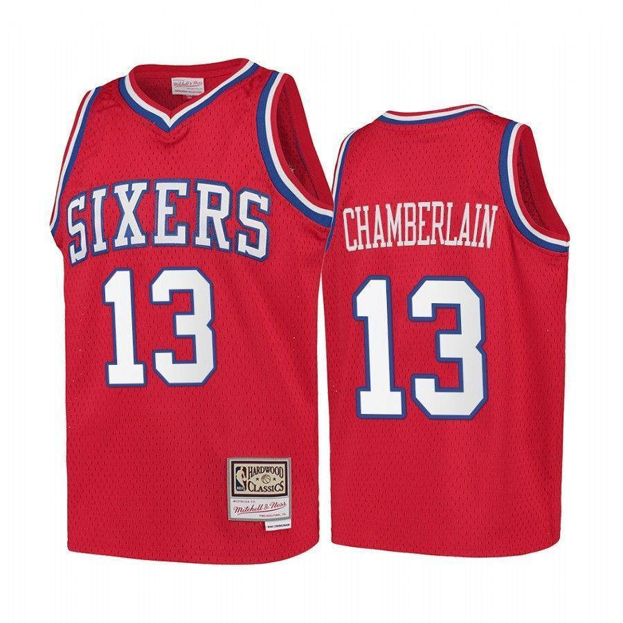 Youth Wilt Chamberlain Philadelphia 76ers Hardwood Classics Kids Jersey Red